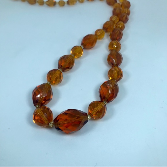 Vintage 20s Amber Color Glass Beaded Necklace - Picture 7 of 8